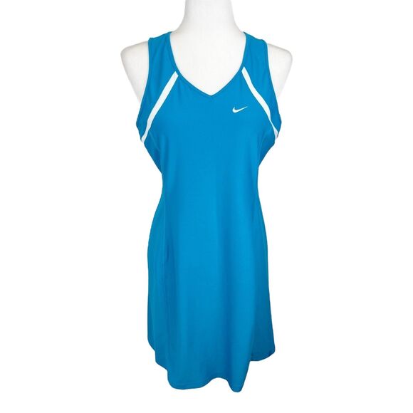 Nike Dri-Fit Dress Women Large Blue Stretch Sleeveless Athletic Tennis Golf Mini - Picture 1 of 12